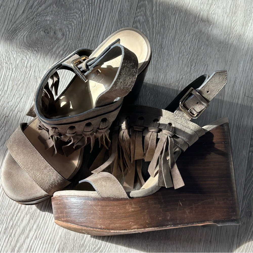 Jimmy Choo Suede Fringe Trim Accent Slingback Sandals